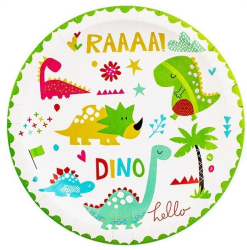Set 10 Farfurii Petrecere Flippy Colectia Dino Park 23 cm Diametru din Carton Multicolor 