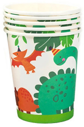 Set 10 Pahare de Carton Happy Birthday Flippy Model Dinozauri Tematica Aniversare 7.5x8.5 cm 200 mL Multicolor 