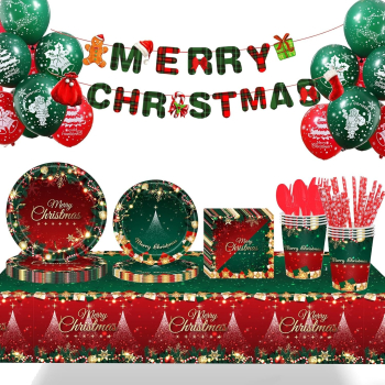 Set 119 Piese Flippy pentru Masa de Craciun Farfurii 18 cm Farfurii 23 cm Pahare Servetele Tacamuri Fata de Masa Ghirlanda Paie R 