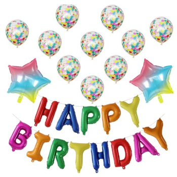 Set 12 Baloane si 1 Set Happy Birthday 30 -45 cm Cu paiete latex si folie Multicolor 