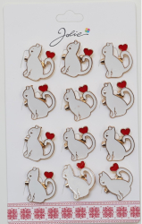 Set 12 Brose Martisor pentru Copii Pisica cu Inima pe Coada 