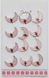 Set 12 Brose Martisor pentru Copii Semiluna Roz cu Trandafiri 