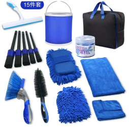 Set 15 Accesorii pentru Curatare Auto Flippy Interior si Exterior Albastru 