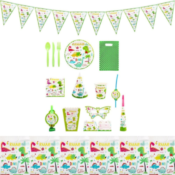 Set 16 Accesorii de Masa Flippy Colectia Dino Park 136 Piese din Carton/Plastic/Hartie Multicolor 