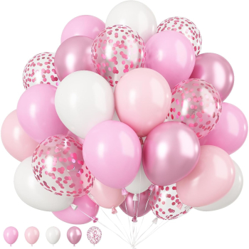 Set 16 Baloane din Latex Metalizate Flippy Model Party 30 cm Alb Roz Roz Chrome Transparent Confetti 2.8 g 