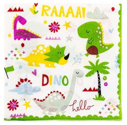 Set 20 Servetele de Masa Flippy Colectia Dino Park 17 x 17 cm din Hartie Multicolor 