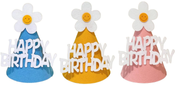 Set 3 Coifuri Happy Birthday Flippy pentru Petrecere Tematica Aniversare cu Floare din Spuma Multicolor 