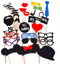 Set 31 de Accesorii pentru Petrecere Flippy Props pentru Coltul de Poze Ochelari Palarii Mustata Cravata Tematica Nunta Multicolor 