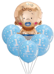 Set 4 baloane latex 1 Birthday 1 balon folie baby boy 71 cm 