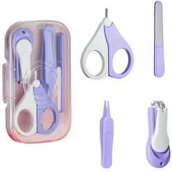 Set 4in1 de Ingrijire Unghii pentru Bebelusi Flippy Cutie de Depozitare Texturata 0-6 Ani 13.6x8x2 cm Mov 