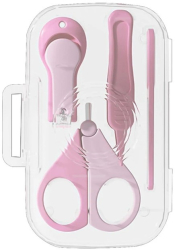 Set 4in1 de Ingrijire Unghii pentru Bebelusi Flippy Cutie de Depozitare Texturata 0-6 Ani 13.6x8x2 cm Roz 