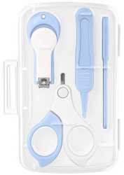 Set 4in1 de Ingrijire Unghii pentru Bebelusi Flippy Cutie de Depozitare Transparenta 0-6 Ani 13.6x8x2 cm Albastru Deschis 
