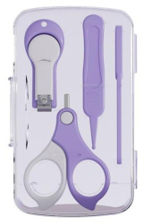Set 4in1 de Ingrijire Unghii pentru Bebelusi Flippy Cutie de Depozitare Transparenta 0-6 Ani 13.6x8x2 cm Mov 