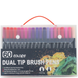 Set 60 Carioci Flippy pe Baza de Apa 2 Tipuri de Varf 1-2 mm 0.4 mm Corp Carioca Negru din Plastic Multicolor 