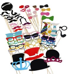 Set 60 de Accesorii pentru Petrecere Flippy Props pentru Coltul de Poze Ochelari Palarii Mustata Cravata pentru Evenimente Multicolo 