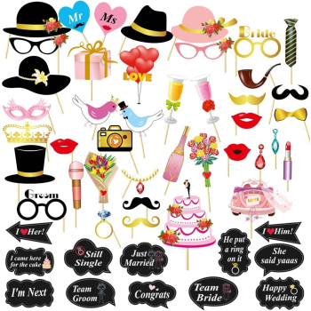 Set 60 de Accesorii pentru Petrecere Flippy Tematica Nunta Props pentru Coltul de Poze Ochelari Palarii Mustata Cravata pentru Eveni 