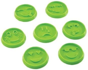 Set 7 Forme de Prajituri Flippy Model Emoticoane Smiley Face Diferite Expresii 7.7 x 1.5 cm din PP Verde 