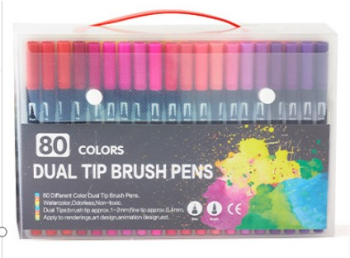 Set 80 Carioci Flippy pe Baza de Apa 2 Tipuri de Varf 1-2 mm 0.4 mm Corp Carioca Negru din Plastic Multicolor 