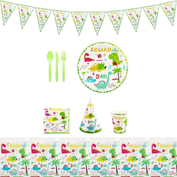 Set 9 Accesorii de Masa Flippy Colectia Dino Park 82 Piese din Carton/Plastic/Hartie Multicolor 