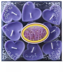Set 9 Lumanari in Forma de Inima Flippy pentru Ziua Indragostitilor Aroma de Lavanda Ardere 3.5 h din Parafina 4 x 2 cm Mov 
