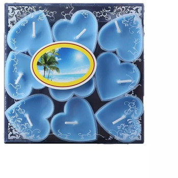 Set 9 Lumanari in Forma de Inima Flippy pentru Ziua Indragostitilor Aroma Tropicala Ardere 3.5 h din Parafina 4 x 2 cm Albastru 