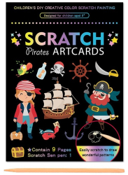 Set 9 Planse Razuibile Flippy Scratch ArtCards +3 Ani de Razuit si de Colorat 19 x 14 cm Model Pirati Multicolor 