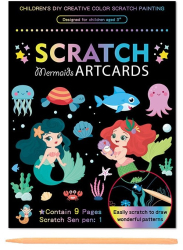 Set 9 Planse Razuibile Flippy Scratch ArtCards +3 Ani de Razuit si de Colorat 19 x 14 cm Model Sirene Multicolor 