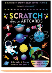 Set 9 Planse Razuibile Flippy Scratch ArtCards +3 Ani de Razuit si de Colorat 19 x 14 cm Model Spatiu Cosmic Multicolor 
