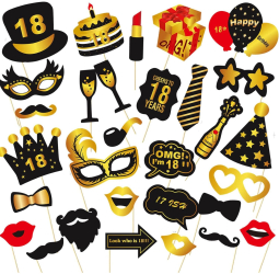 Set Accesorii pentru Petrecere Flippy Props pentru Coltul de Poze pentru Majorat Aniversare 18 Ani Ochelari Palarii Mustata Cravata 