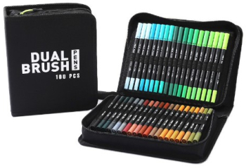 Set Carioci pe Baza de Apa Flippy 2 in 1 pentru Pictura Caligrafie 100 Culori Penar Negru Corp Carioca Negru 23.5 x 19.5 x 7.5 cm M 