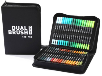 Set Carioci pe Baza de Apa Flippy 2 in 1 pentru Pictura Caligrafie 120 Culori Penar Negru Corp Carioca Negru 27.5 x 19.5 x 8 cm Mul 