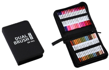 Set Carioci pe Baza de Apa Flippy 2 in 1 pentru Pictura Caligrafie 60 Culori Penar Negru Corp Carioca Alb 26.5 x 17.5 x 4.5 cm Mult 