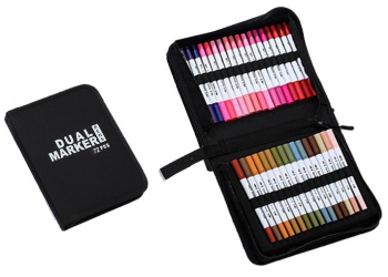 Set Carioci pe Baza de Apa Flippy 2 in 1 pentru Pictura Caligrafie 72 Culori Penar Negru Corp Carioca Alb 24.5 x 18.5 x 5 cm Multic 