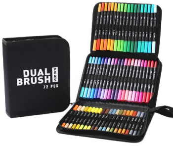 Set Carioci pe Baza de Apa Flippy 2 in 1 pentru Pictura Caligrafie 72 Culori Penar Negru Corp Carioca Negru 24.5 x 18.5 x 5 cm Mult 