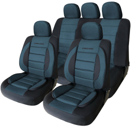 Set Huse Scaune Auto Fata/Spate Universale 11 Piese cu Design Ortopedic din Material Textil 3D Culoare Negru/Albastru 