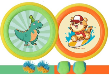 Set Interactiv Frisbee Fippy pentru Copii 2 Palete Elastice Diametru 30 cm 4 Mingi + 3 Ani Design Animat Multicolor 