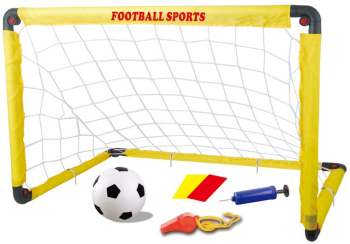 Set Poarta de Fotbal pentru Copii Flippy 60x90 cm Minge Cartonase Pompa Fluier Interactiv Distractiv Galben 