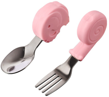 Set Tacamuri pentru Bebelusi Flippy Lingura si Furculita Inox/Silicon 1- 3 Ani Model cu Animale Multicolor 