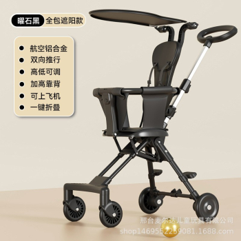 Stroller Lightweight Foldable Two-way Baby Infant 1 to 3 Years Old High View Baby Stroller - Color Black + Cushion + Sunshade 