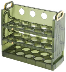 Suport Organizator pentru Oua Flippy pentru Frigider Verde transparent Capacitate 30 oua Trei straturi cu Data de Expirare 25.5x10x23 