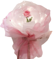 Trandafir in Balon LED cu Lumini Flippy Tip Buchet Diametru 35 cm Roz 
