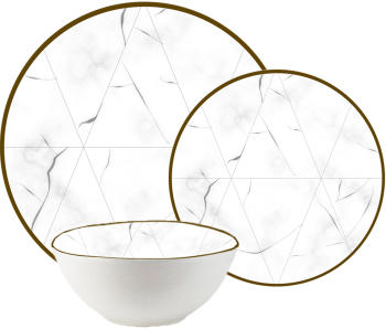 Set farfurii 18 piese 6 persoane set cu bol- Ensemble Marmura Aurea - Set Vesela Italiana Portelan 