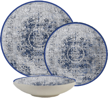 Set farfurii 18 piese 6 persoane set cu farfurie adanca-Ensemble Elegante Azzurro - Set Vesela Italiana Portelan 