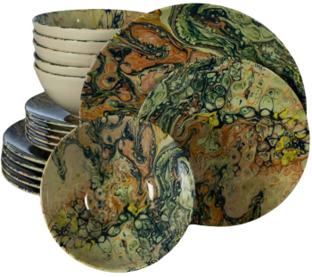 Set farfurii 18 piese pentru 6 persoane Abstract Art Cesiro Multicolor Lucios 