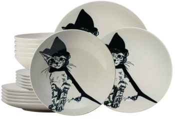 Set farfurii 18 piese pentru 6 persoane Wizard Cat Cesiro Ivoire cu Pisica 