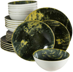 Set farfurii 24 piese pentru 6 persoane Forest Cesiro Alb Ivoire cu verde 
