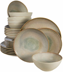 Set farfurii 24 piese pentru 6 persoane Shell Cesiro Crem deschis cu margine maro 