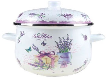 Cratita cu capac emailata N2L Store 24 cm 4.9 l ALB/MOV 