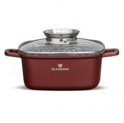Cratita roaster patrata cu capac aluminiu turnat dimensiune 24x10 cm capacitate 4.4l baza inductie 3 straturi de marmura ceramica 