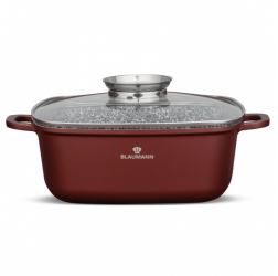 Cratita roaster patrata cu capac aluminiu turnat dimensiune 28x11cm capacitate 6.5l baza inductie 3 straturi de marmura ceramica 